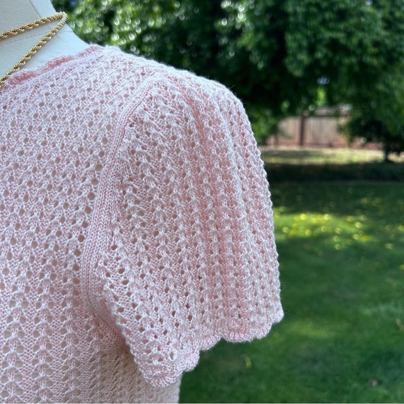 ALICE + OLIVIA Maryam Cropped Pullover - Pink Crochet Pointelle - Size … - Picture 7 of 12